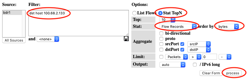 Largest flows to one host