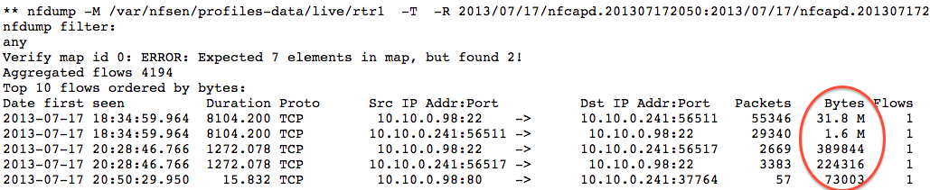 Output: top flows by bytes