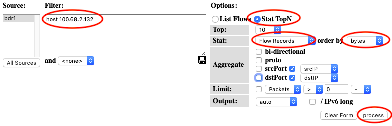 Find top flows by bytes