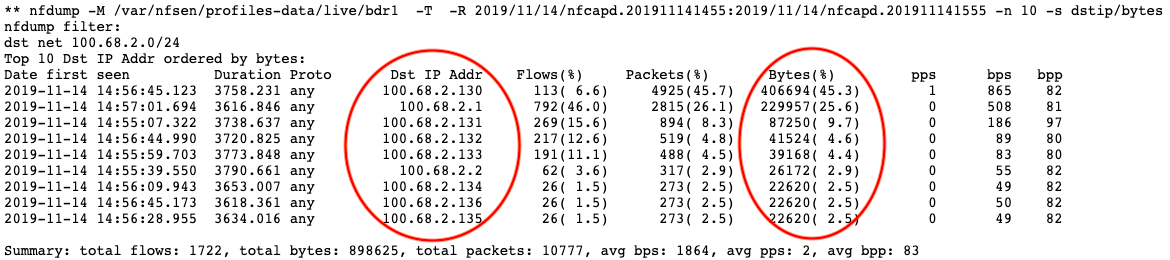 Output: Flows to local network, grouped by DST IP Address