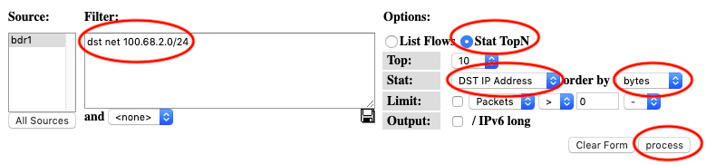 Flows to local network, grouped by DST IP Address