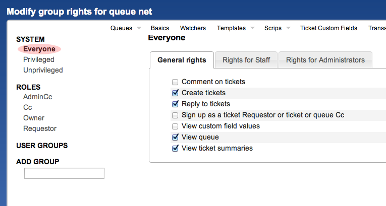 Modify group rights