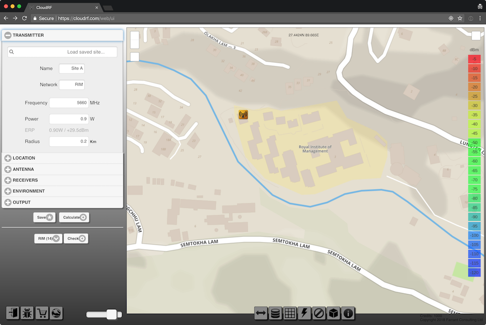 Choose the site name, network name, frequency, power, and cell size you will be modelling with