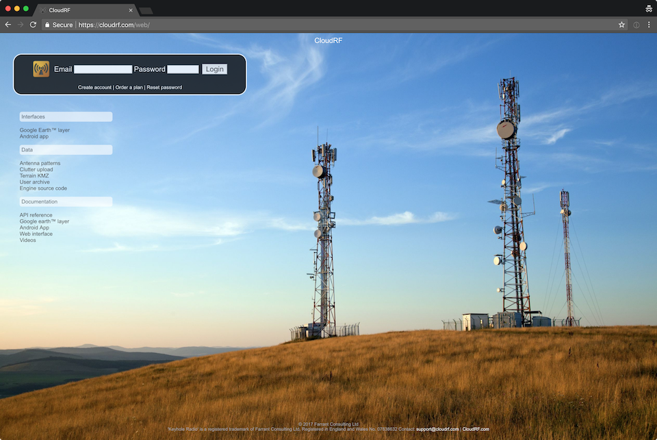 Log in to the CloudRF Service with the username nsrc_xx and the classroom password.