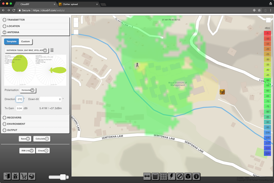 Move the transmitter to the next location. Be sure to change the site name and antenna direction before calculating again.