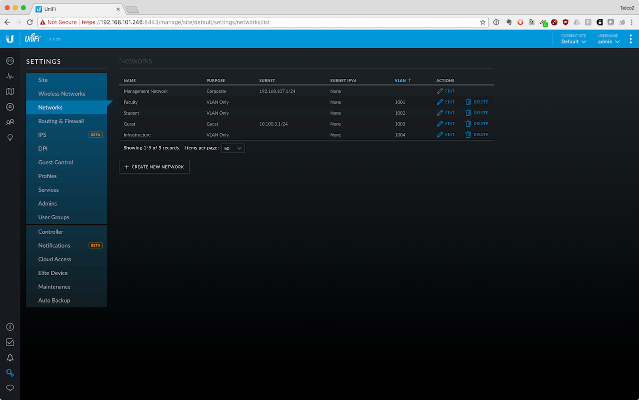 Unifi Configured VLANs