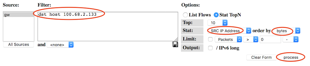 Flows to one host, grouped by SRC IP address