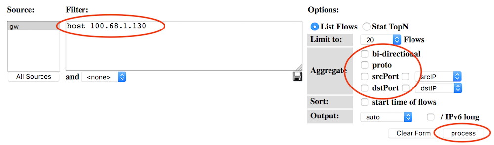 Flows to and from one host