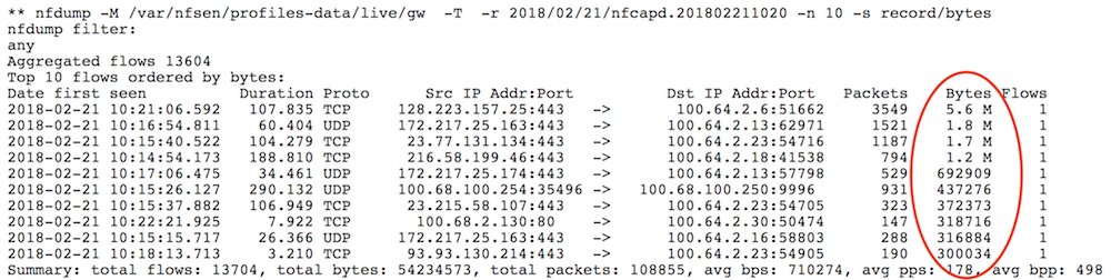 Output: top flows by bytes