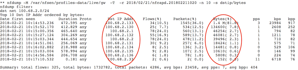 Output: Flows to local network, grouped by DST IP Address